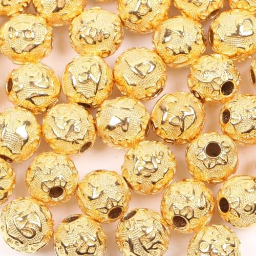 3pcs 12mm Round Gold Plated Six Mantra Copper Beads For Jewelry Making Charm Beads Diy Bracelets Necklace Accessories