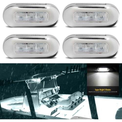 4pcs White 3 LED 12V Marine Boat Stair Deck Garden Light 3 Inch Indicator Turn Signal Lighting Marine Boat Accessories