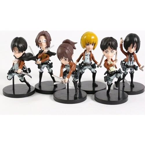 6pcs/set Attack on Titan Eren Jager Mikasa Levi Ackerman Armin Arlert Hanji Zoe Sasha Braus Q Ver Figures Toys Dolls