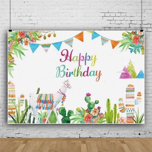 Alpaca Colorful Flag Cactus Children Backdrops Photography Kids Happy Birthday Party Photos Background for Shooting Decor