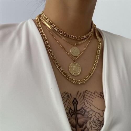 Boho Coin Necklaces For Women Fashion Portrait Multi Layer Chain Choker Gold Silver Color Vintage Jewelry Bohemain Collar 2021