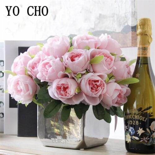 Large Rose Artificial Bouquet Bridal Flowers Silk Rose Fake Flowers for Wedding Wall Backdrop Home Desk Vase Decor 10 Head Flore