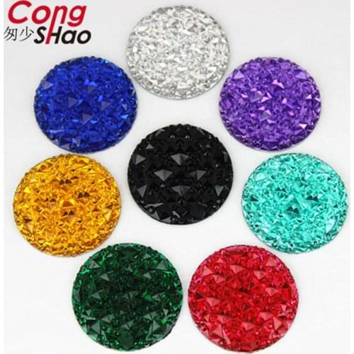 Cong Shao 30pcs 30mm Big Round Shape Resin Rhinestones Applique Stones And Crystal Gems Flatback For Costume Button Crafts YB782
