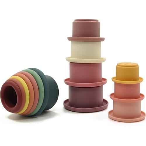 Baby Stacking Cup Silicone Building Block Soft Educational Toys Kid Bath Toys Stack Tower Gift Baby Teether BPA Free