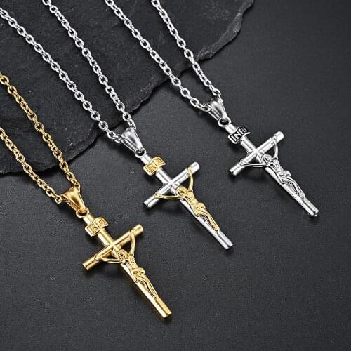 European and American Christianity INRI Pendant Necklace Jesus Crucifixion Cross On A Neck Large Gift For A Guy Stainless Steel