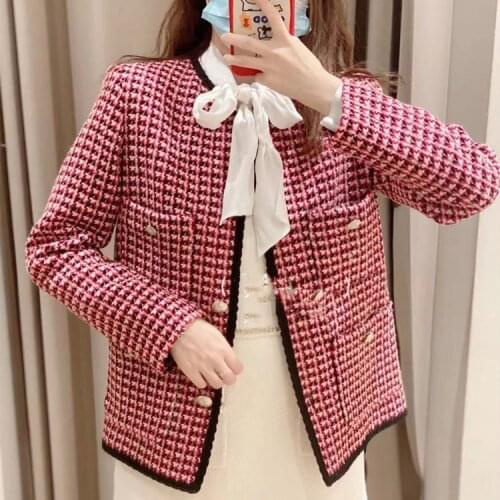 Fadan 2021 early spring new tweed small fragrance color contrast waist single breasted suit jacket 21102