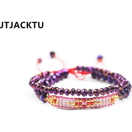 Purple crystal seed beads bracelet for woman set drop shipping