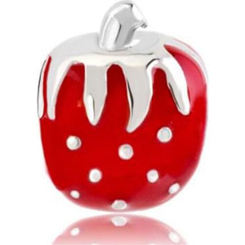 Classic strawberry charm beads fit authentic pandora bracelets jewelry brand beads for jewelry making