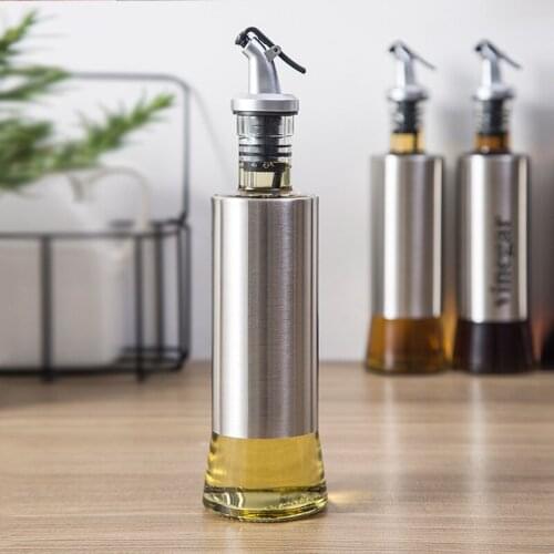 Kitchen supplies glass oil pots bottles 300ml household stainless steel kettles leak-proof oil vinegar bottles sauce cooking