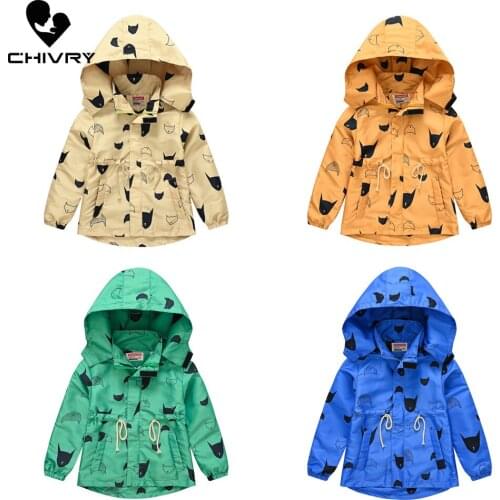 New 2021 Kids Boys Long Jackets Children Hooded Zipper Windbreaker Baby Girls Cartoon Print Coat Waterproof Hoodies Jackets