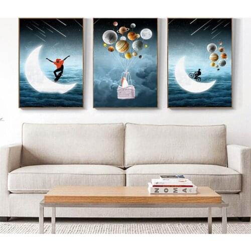 Cartoon Balloon Moon Universe Living Room Childrens Decorative Painting Inkjet Art Cute Nordic Style Core Wall