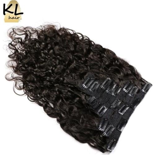 KL Natural Wave Clip in Human Hair Extensions Natural Black Color Brazilian Remy Hair Clip-Ins With Lace 8 Pcs/Set Fast Shipping