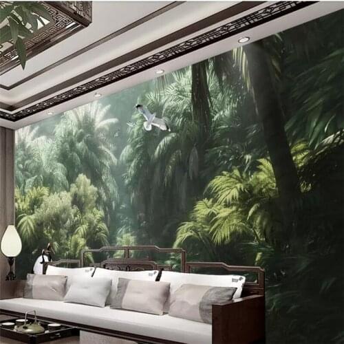 Wellyu Medieval hand-painted tropical rainforest landscape tooling murals custom large murals green wallpaper papel de parede