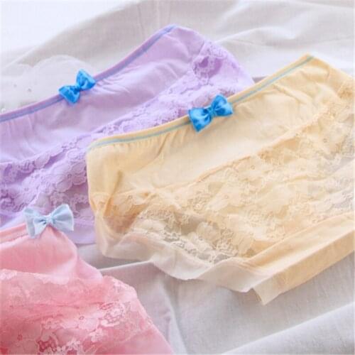 New 4Pcs/Lot Girl Panties Underwear Lace Briefs Cotton Lingerie Soft Comfortable Bowknot Cartoon Panty Wholesale 816-4