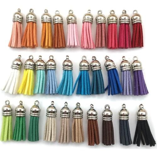 Wholesale 240pcs Mix Colors Suede Cord Leather Tassels Charms 3.5CM Silver Color Cap DIY Jewelry Findings Fashion Tassel Pendant