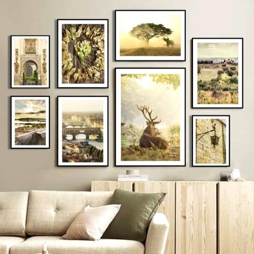 Autumn Forest Village Deer Elephant Horse Nordic Posters And Prints Wall Art Canvas Painting Wall Pictures For Living Room Decor