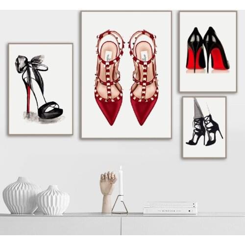 Fashion Brand Shoes Illustration Posters and Prints Vogue Pictures Modern Wall Art Canvas Painting Womans Room Decor Girls Gift