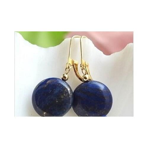 Shitou 00732 NATURE 14MM LAPIS LAZULI COIN BEAD DANGLE EARRING discount 40