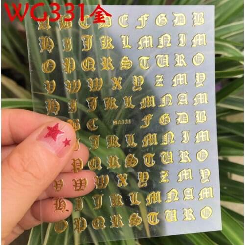 Transparent nail foils black white gold silver letters self adhseive manicure decoration nail decal WG065