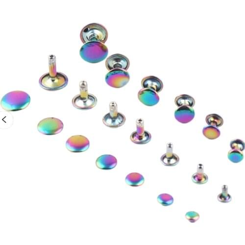 Rainbow Double Cap Rivets,Metal Button Round Jewelry Rapid Rivet,Rivet Studs for Purse Bags Handbags Shoes Jeans Belts Leather