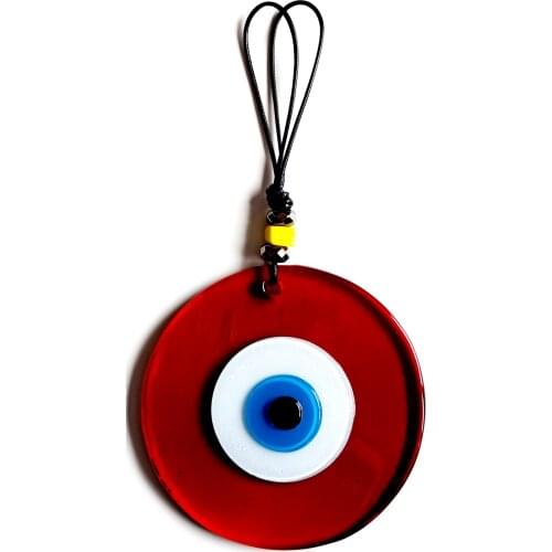 Handmade Red Color Clear Glass Leather String Wall Ornament Evil Eye