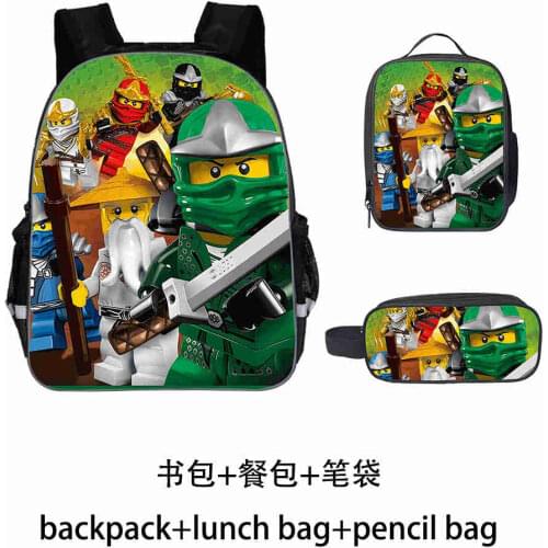 New 16inch 3pcs/set Boys Games Ninjago Backpack 3D Printing Nylon waterproof School bags For Teenage Kids Hot Mochila Infantil