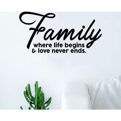 Family Where Life Begins Love Never Ends vinyl wall stickers decal home decor bedroom art mural gift