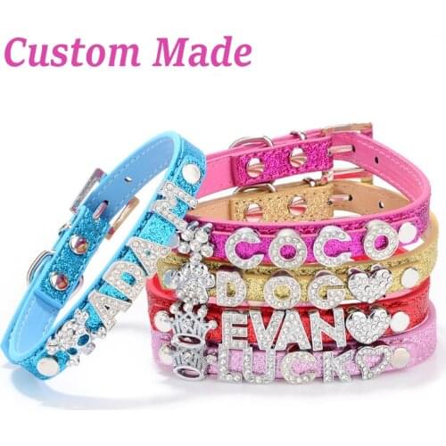 Bling Rhinestone Dog Collars Personalized Puppy Small Dogs Chihuahua Collar Custom Necklace Free Name Charms Pet Accessories
