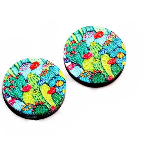 Unique 3D Flower Embossed 16mm Round Coloured Drawing pattern Laser Cut wood Cabochon DIY for Rings, Earring,Brooch,Necklace
