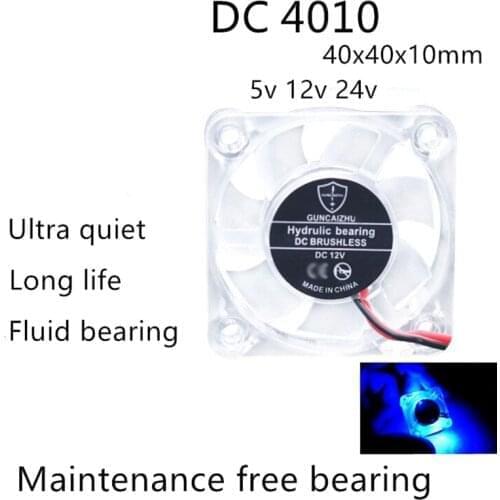 2pcs 4010 40x40x10mm DC 5v 12v 24v 0.05A Cooling Fan Transparent LED Iight Emitting Hydraulic Bearing 2pin