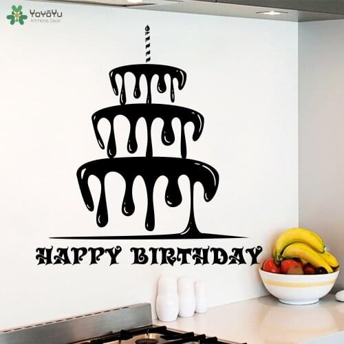 Happy Birthday Wall Stickers Cake Pattern Vinyl Modern Design Kids Room Wall Decal Interior Happy Holiday Home Decor Mural SY243