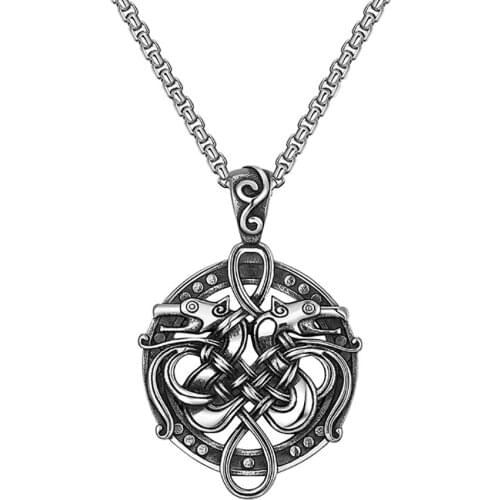 Stainless Steel Punk Rock Vintage Viking Green Dragon Round Pendant Necklace Jewelry Gift For Him with Chain