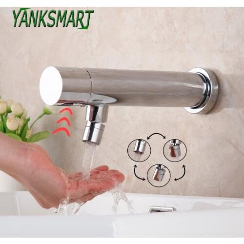 YANKSMART Automatic Touch Free Sensor Bathroom Faucet Chrome Polished Wall Mounted Basin Sink Faucet Only Cold Water Tap