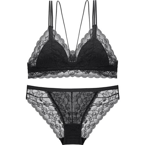 Womens sexy lace and thin cotton bra set with beautiful back and comfortable gather without steel ring breathable bra set WT065
