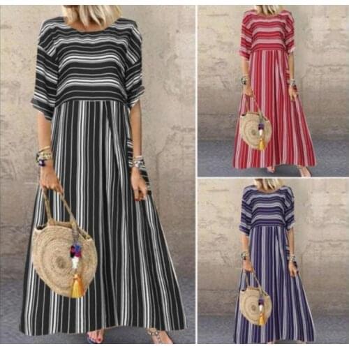 Women Striped Dress Fashion Long Maxi Dress Short Sleeve A Line Sundress Beach Evening Streatwear Dress Vestidos 2021