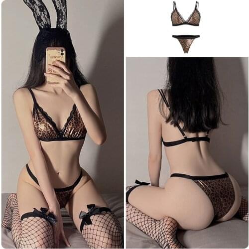 Womens Sexy Lingerie Bra and Panty Set Leopard Wild Animals Cosplay Costumes Outfit Two Piece Lace Sleepwear Fashion New