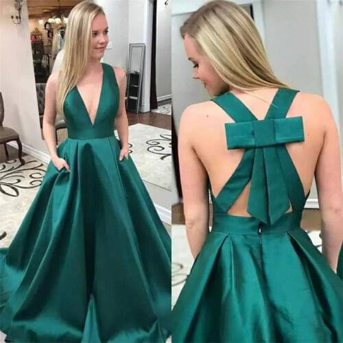Dark green V-neck sexy communion dresses Long Evening Dress prom party Robe De Soiree longue Formal Dress simple robe de soiree