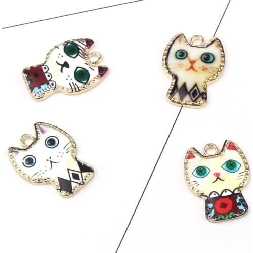 10pcs Mixed Cute Animal Cat Bracelet Charms DIY Handmade Earring Necklace Pendant Jewelry Findings Fashion Accessories AC853