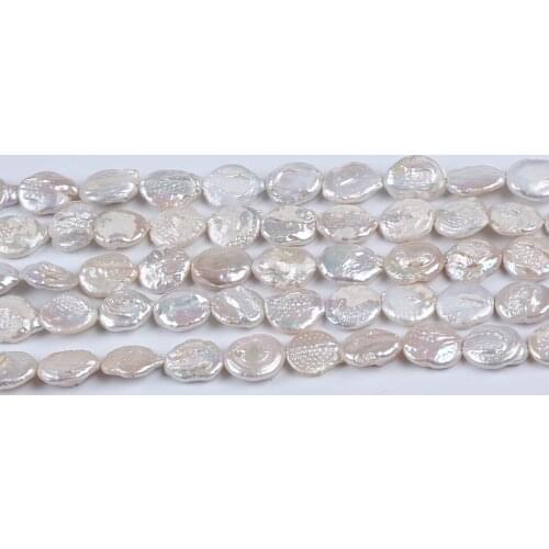 15mm White Big Large Size Coin Natural Real Fresh Water Coin Pearl Bead String