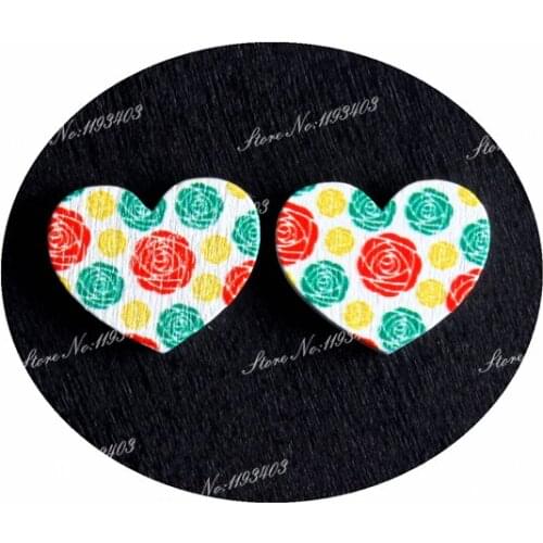 16mm Flowers Heart Shape Image Painted Wooded Laser Cut Cabochon to make Rings, Earrings, Bobby pin, pendant