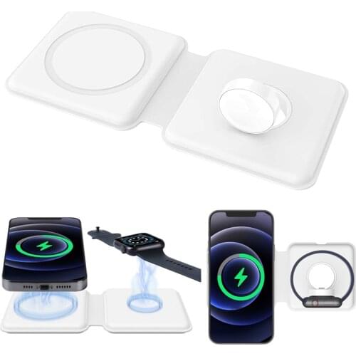 2In1 15W Folding Magnetic Mag Fast Safe Qi Wireless Charger For iPhone 12 Apple Watch Airpods Macsafe Duo Charging Station Dock