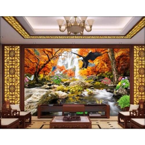 3D wall murals wallpaper custom picture mural wall Fashion landscape flowers and birds map mountain water TV background wall