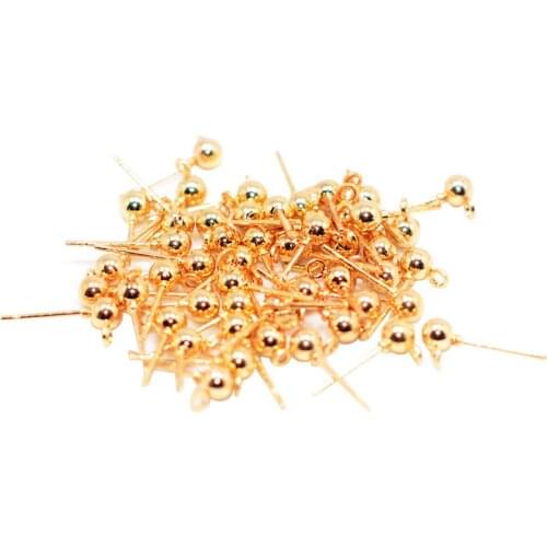 50pcs Ear Pin Studs Solid Ball Post with Loop Earring Findings DIY