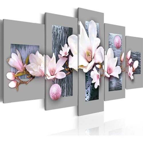5d Diy Diamond Painting Flower Wall Art 5 Pcs Handmade Cross Stitch Decor Picture Modern Mosaic Full Round Drill Embroidery Gift