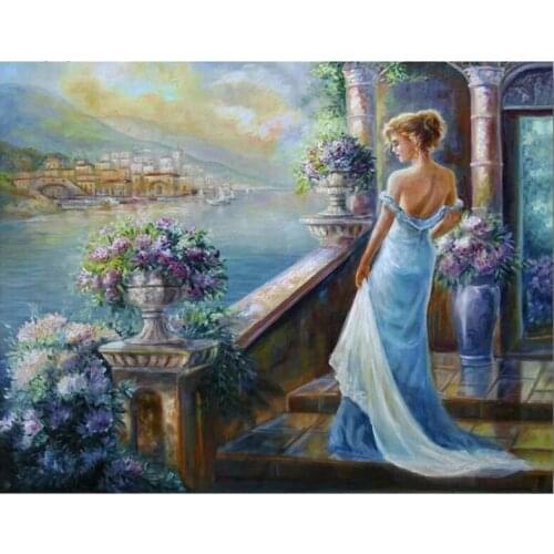 Full square round drill diy diamond painting cross stitch European lady diamond embroidery landscapes nature home decor YG1511
