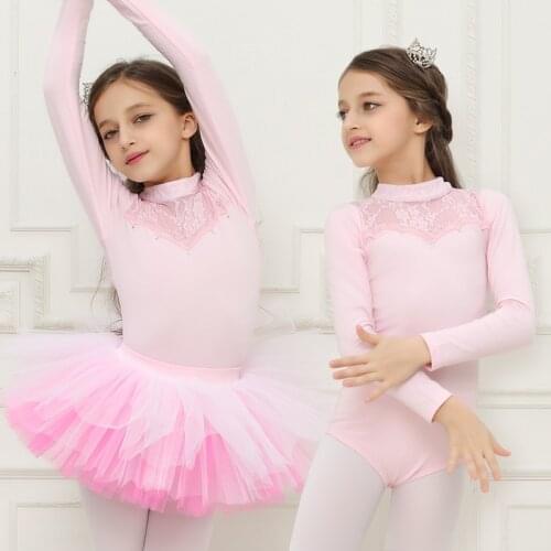Girls Ballet Dress High Neck Ballet Leotard Long Sleeve Lace Leotard Dance Dress Ballerina Dance Tutu Gymnastics Leotard Costume