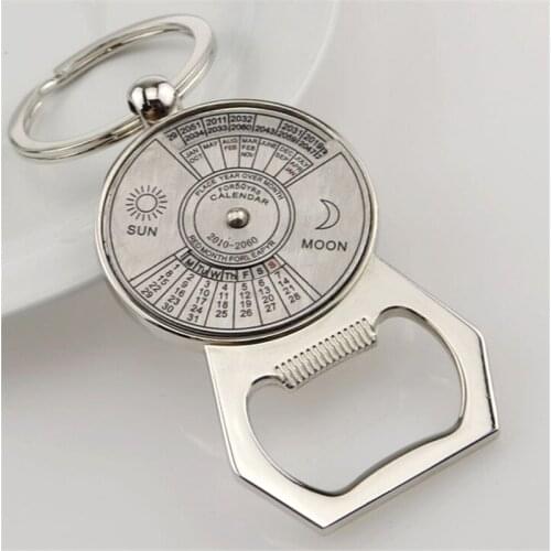 Silver Color 50 Years Super Perpetual Calendar Key Chains Bottle Opener KeyChains Car Bag Pendant Keyring Portable Outdoor Tools
