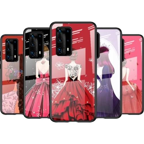 Tempered Glass Cover Beautys Headdress For Huawei P40 P30 P20 P10 Pro Plus Lite 5G 2019 Shockproof Shell Phone Case