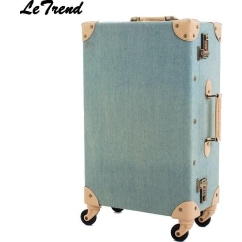 Fashion Vintage Suitcase Wheels PP+PU Leather Rolling Luggage Spinner Women Retro Trolley 24 inch Cabin Travel Bag Men Carry On
