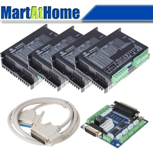 DIY 4 Axis CNC Driver Kit - Digital Stepper Driver 2DM542 24VDC 4.2A & Breakout Board for DIY CNC Router Machine